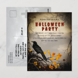 Vintage Crow & Autumn Blätter Halloween Einladung Postkarte