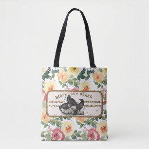 Vintage Crow Label und Blumen Tasche