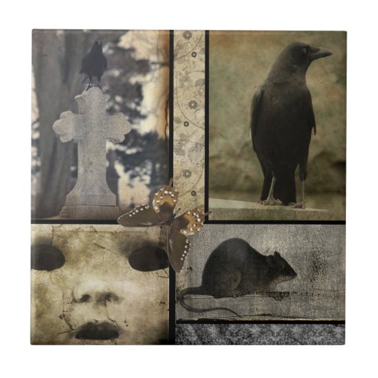 Vintage Crow Oddities Fliese (Vorderseite)