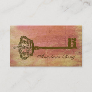 Vintage Crown & Key Elegante Visitenkarten Pink Visitenkarte