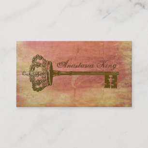 Vintage Crown & Key Elegante Visitenkarten PinkII Visitenkarte