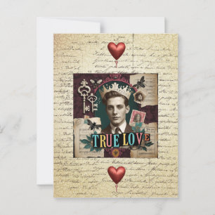 Vintage Crowned Gentleman "True Love" Postkarte