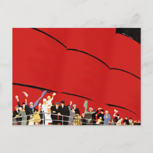 Vintage Cruise Ship Passengers Waving Goodbye Postkarte