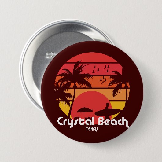 Vintage Crystal Beach Texas Button (Vorne & Hinten)