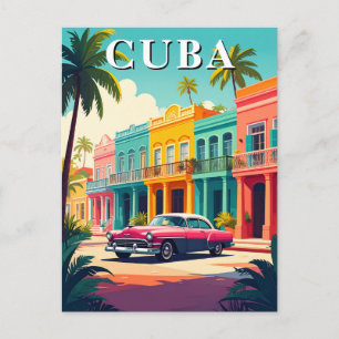 Vintage Cuba Auto und farbenfroße koloniale Straße Postkarte