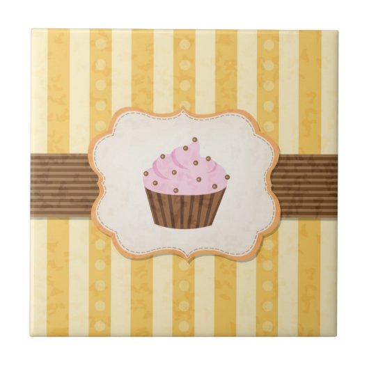 Vintage-Cupcake-Hintergrund Fliese (Vorderseite)