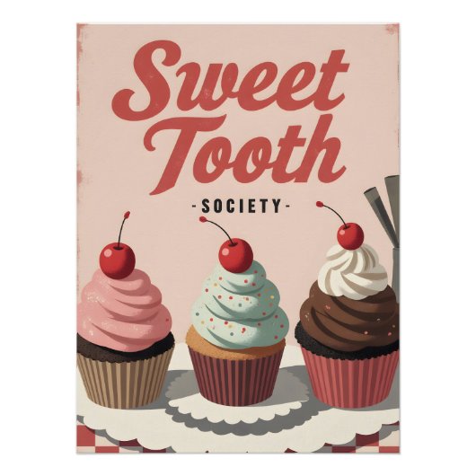 Vintage Cupcake Poster – Retro Bakery Wall Art (Vorderseite)