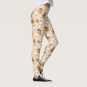 Vintage-Cupcake-Swirbel-Muster Creme Gold Yoga Leggings