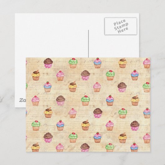Vintage Cupcakes Postkarte (Vorne/Hinten)