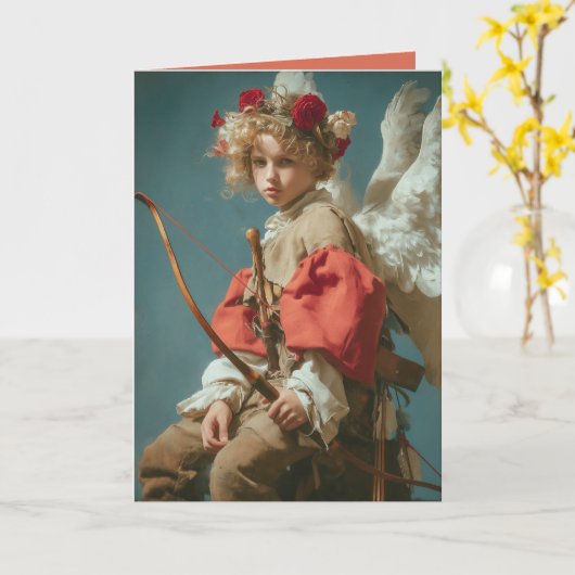 Vintage Cupid Engel  Karte (Gelbe Blume)