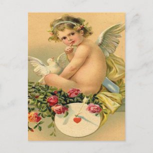 Vintage, Cupid-Engel, Taube und Rosen Postkarte