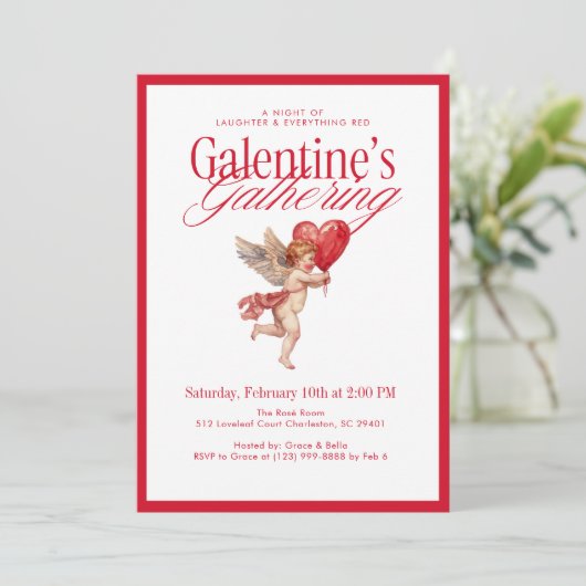 Vintage Cupid Galentine’s Gathering Party Einladung (Stehend Vorderseite)