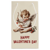 Vintage Cupid mit Herz-Bogen Kleine Geschenktüte (Rückseite)