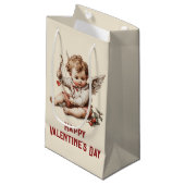 Vintage Cupid mit Herz-Bogen Kleine Geschenktüte (Vorderseite Schrägansicht)