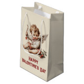 Vintage Cupid mit Herz-Bogen Kleine Geschenktüte (Rückseite Schrägansicht)
