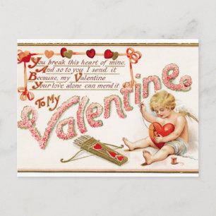 Vintage Cupid Sews Herz Valentine Postkarte