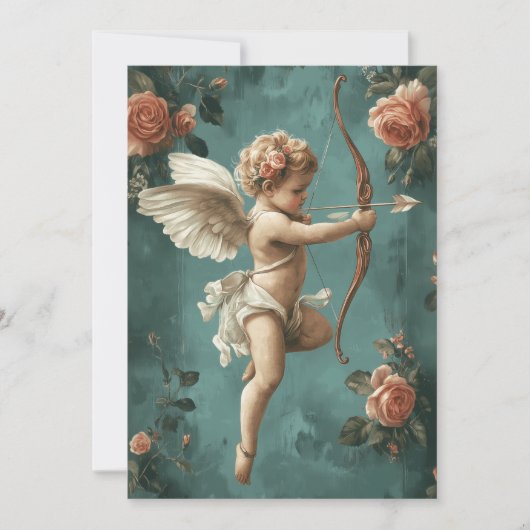 Vintage Cupid und Rose Feiertagskarte (Vorderseite)