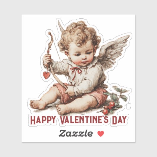 Vintage Cupid With Heart Bow Aufkleber (Blatt)