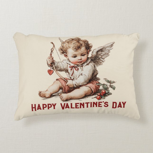 Vintage Cupid With Heart Bow Dekokissen (Vorderseite)