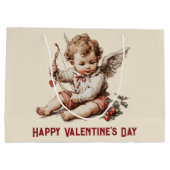 Vintage Cupid With Heart Bow Große Geschenktüte (Rückseite)