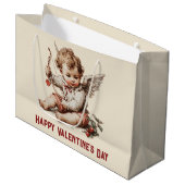 Vintage Cupid With Heart Bow Große Geschenktüte (Vorderseite Schrägansicht)