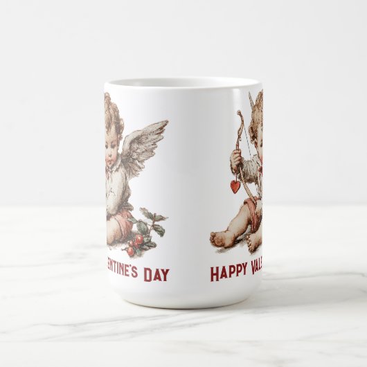 Vintage Cupid With Heart Bow Kaffeetasse (Mittel)