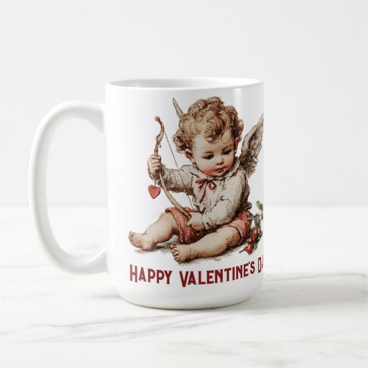 Vintage Cupid With Heart Bow Kaffeetasse (Links)