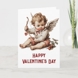 Vintage Cupid With Heart Bow Karte