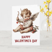 Vintage Cupid With Heart Bow Karte (Gelbe Blume)