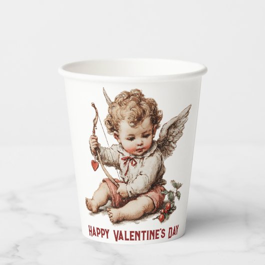 Vintage Cupid With Heart Bow Pappbecher (Rückseite)