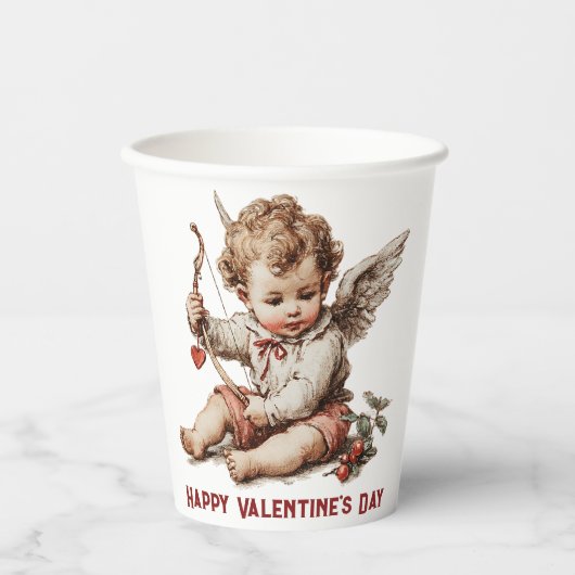 Vintage Cupid With Heart Bow Pappbecher (Vorderseite)