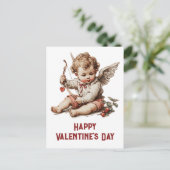 Vintage Cupid With Heart Bow Postkarte (Stehend Vorderseite)
