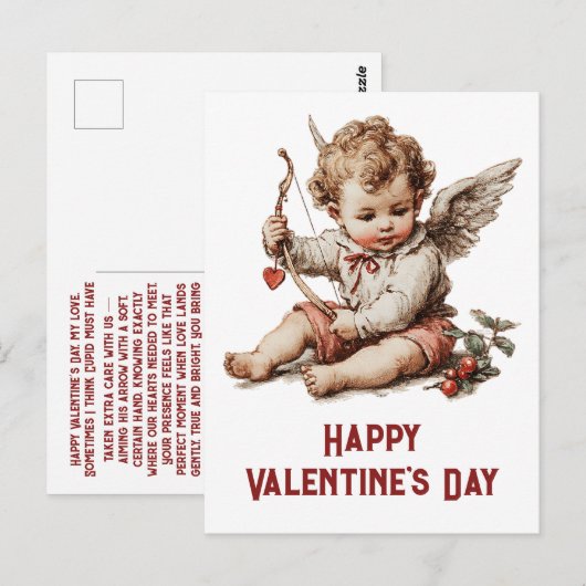 Vintage Cupid With Heart Bow Postkarte (Vorne/Hinten)