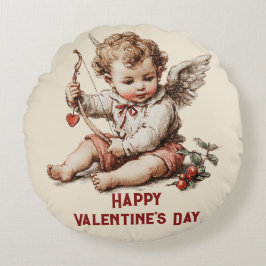 Vintage Cupid With Heart Bow Rundes Kissen