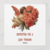 Vintage Cupid with Rose Bouquet Einladung (Rückseite)