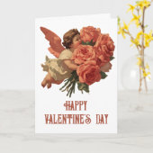 Vintage Cupid with Rose Bouquet Karte (Gelbe Blume)