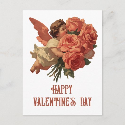 Vintage Cupid with Rose Bouquet Postkarte (Vorderseite)
