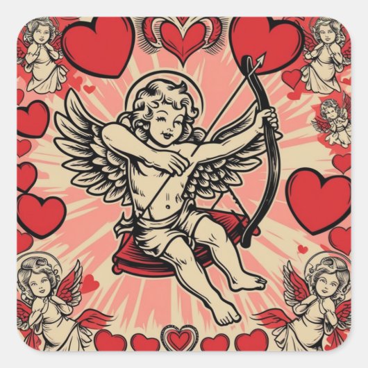Vintage Cupide-Liebe Quadratischer Aufkleber (Vorderseite)