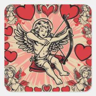 Vintage Cupide-Liebe Quadratischer Aufkleber