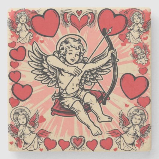 Vintage Cupide-Liebe Steinuntersetzer (Vorderseite)