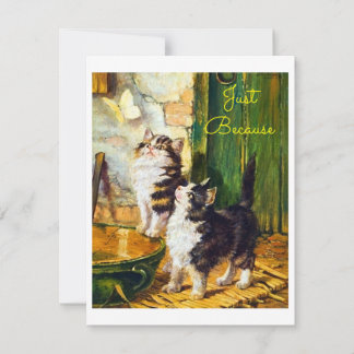 Vintage Curious Kittens Butterfly Art Just Because
