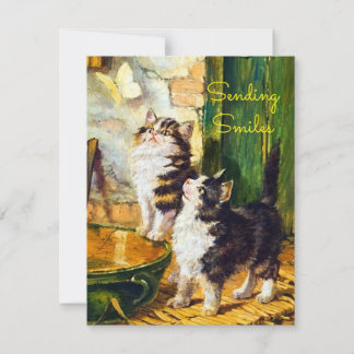 Vintage Curious Kittens Butterfly Sending Smiles