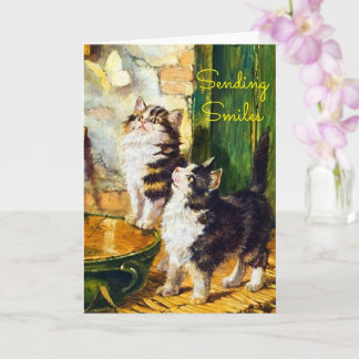 Vintage Curious Kittens Butterfly Sending Smiles Karte