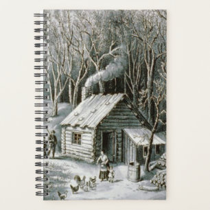 Vintage Currier & Ives Wildnisholzhütte Holz Planer