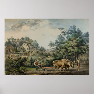 Vintage Currier und Ives amerikanische Farmszene Poster