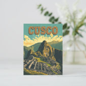 Vintage Cusco Peru Reiseplakat Ruinen Postkarte (Stehend Vorderseite)