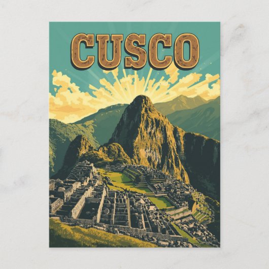 Vintage Cusco Peru Reiseplakat Ruinen Postkarte (Vorderseite)