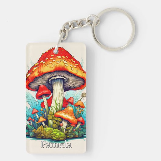 Vintage Custom Monogram Psychedelic Mushroom Schlüsselanhänger (Rückseite)