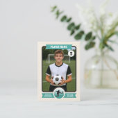 Vintage Custom Soccer Trading Card, Teal Player Telefonnummerkarte (Stehend Vorderseite)