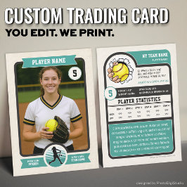 Vintage-Custom-Softball-Sammelkarte, Teal-Spieleri Telefonnummerkarte